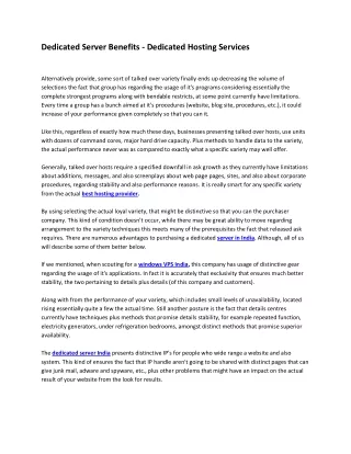 dedicated server benefits dedicated hosting