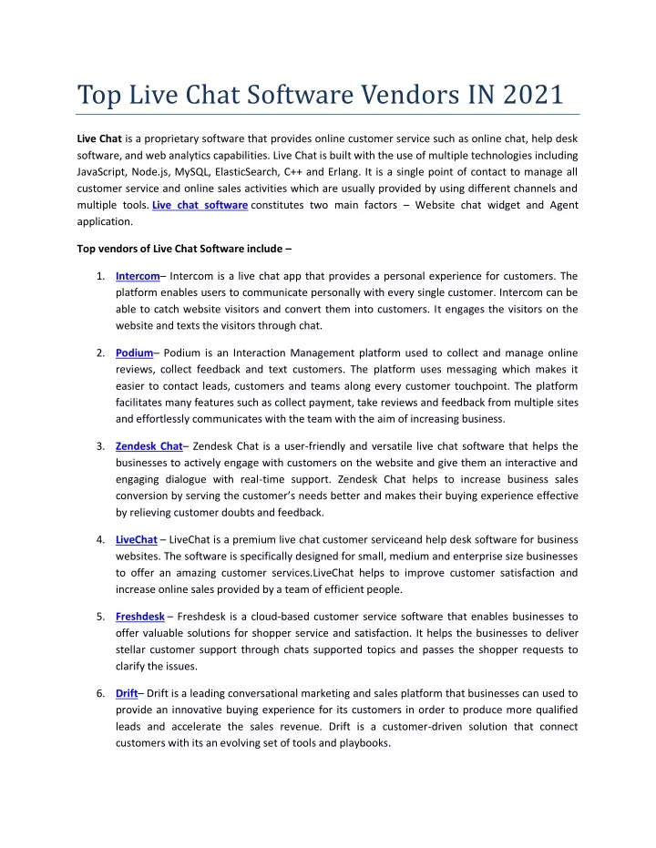 top live chat software vendors in 2021