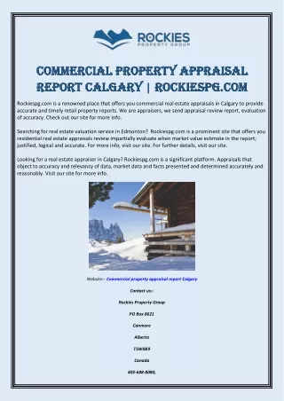 Commercial Property Appraisal Report Calgary | Rockiespg.com