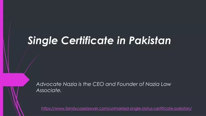 single certificate in pakistan