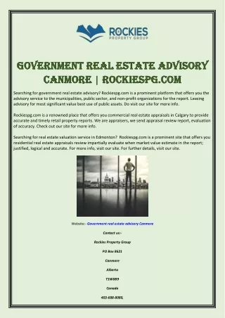 Government Real Estate Advisory Canmore | Rockiespg.com