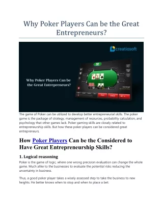 why poker players can be the great entrepreneurs
