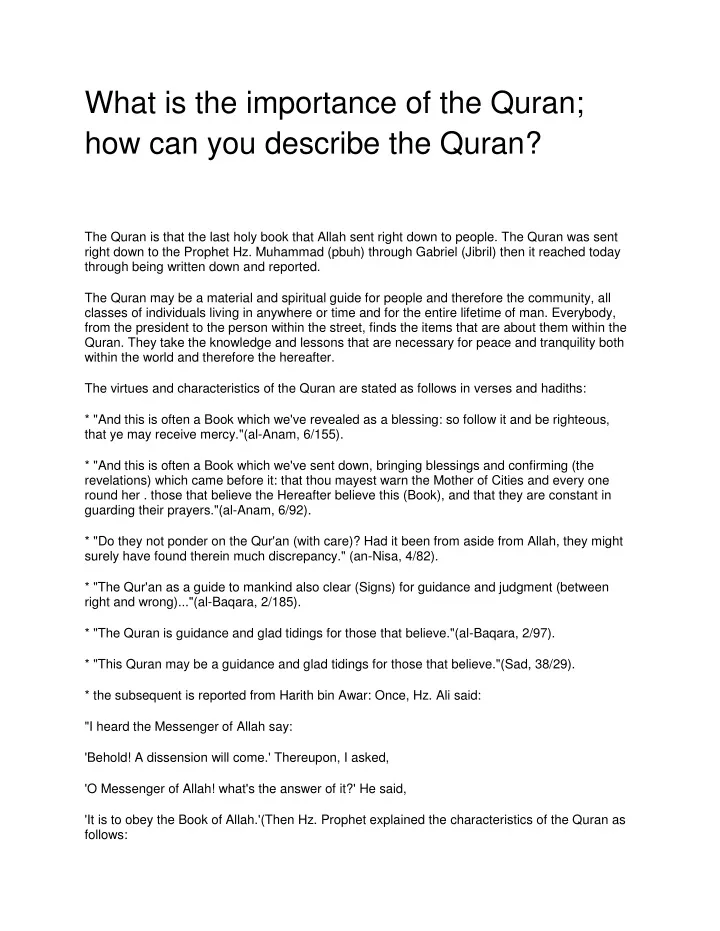 what is the importance of the quran
