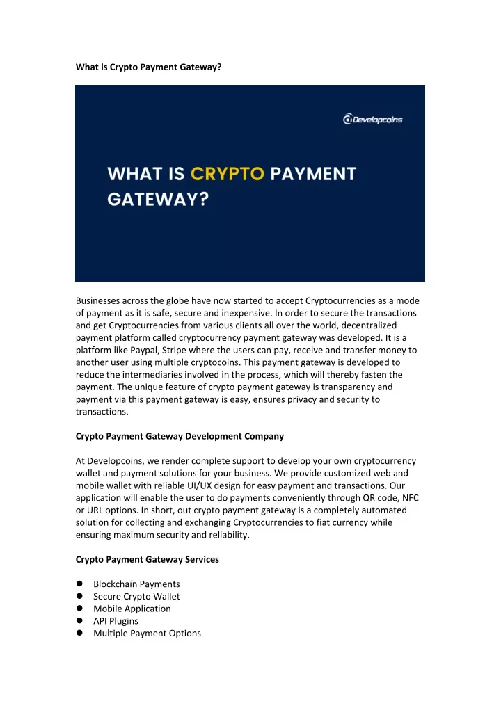 what is crypto payment gateway