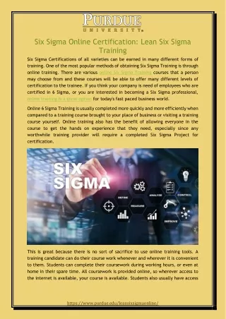 Six Sigma Online Certification: Lean Six Sigma Training