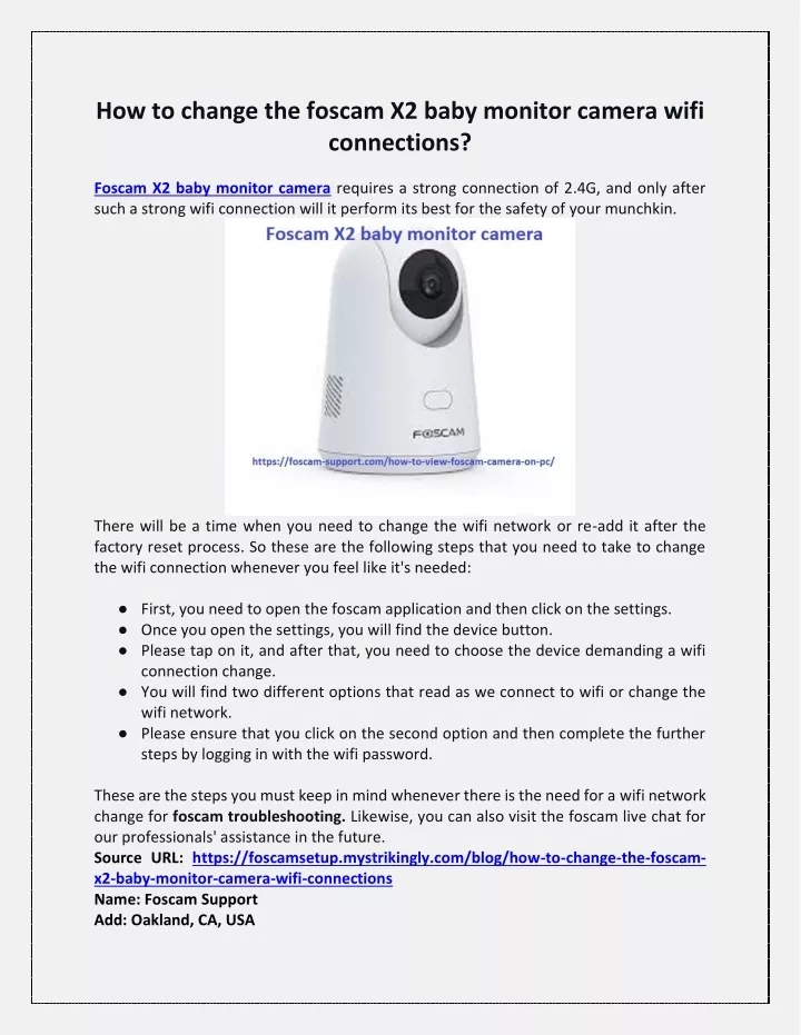 how to change the foscam x2 baby monitor camera