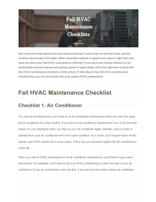 Fall HVAC Maintenance Checklist