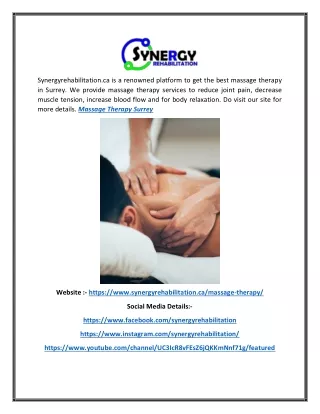 Massage Therapy Surrey | Synergyrehabilitation.ca