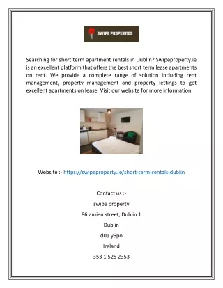 Short Term Apartment Rentals Dublin | Swipeproperty.ie