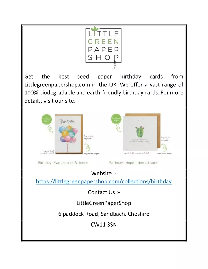 get littlegreenpapershop com in the uk we offer