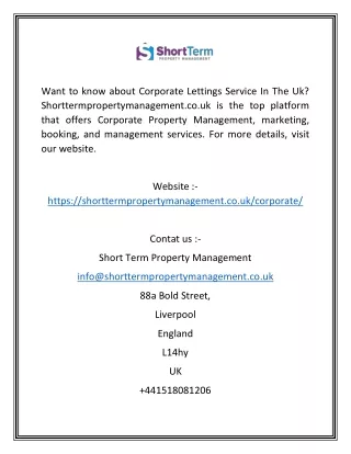 Corporate Lettings Service in UK | Shorttermpropertymanagement.co.uk