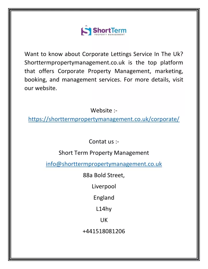 want to know about corporate lettings service