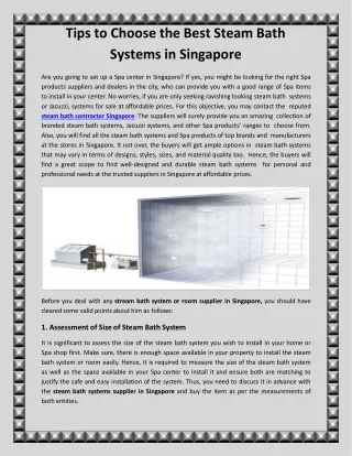 Tips to Choose the Best Steam Bath Systems in Singapore