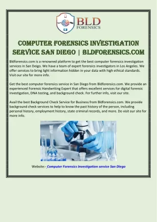 Computer Forensics Investigation Service San Diego | Bldforensics.com