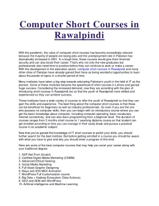 Short Courses in Rawalpindi
