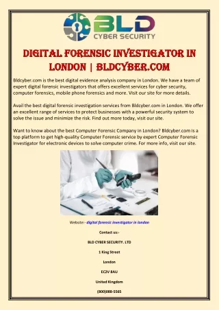 Digital Forensic Investigator in London | Bldcyber.com