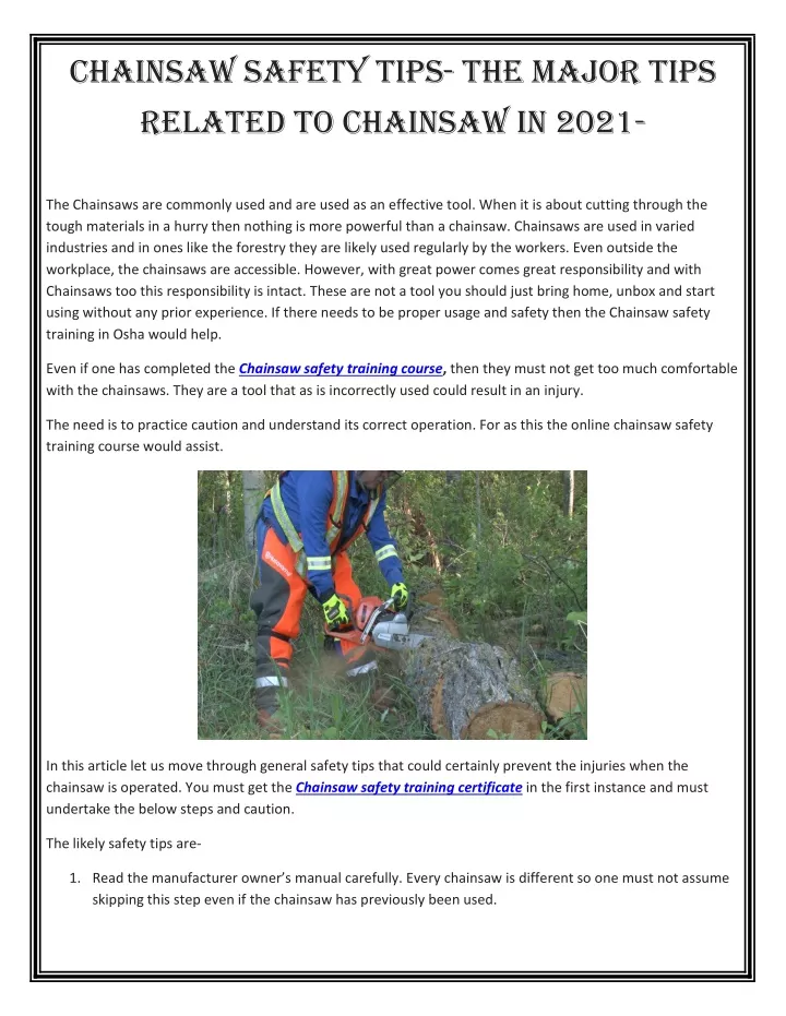 chainsaw safety tips the major tips related
