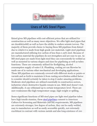 uses of ms steel pipes