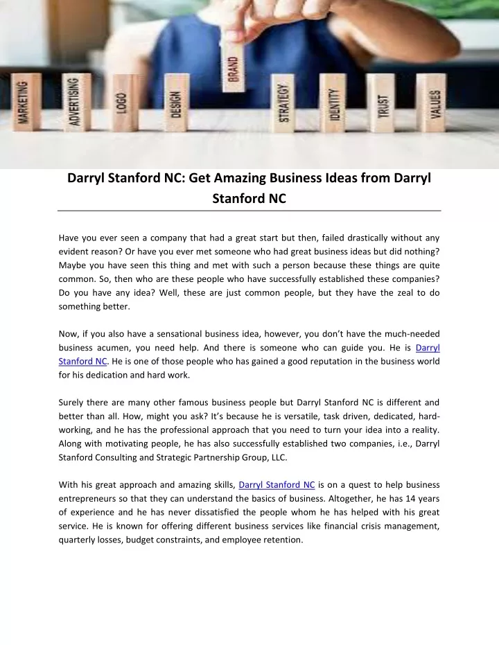 darryl stanford nc get amazing business ideas