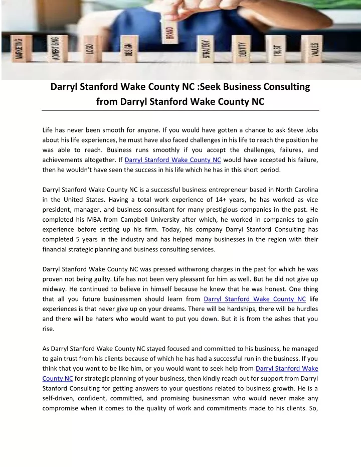 darryl stanford wake county nc seek business