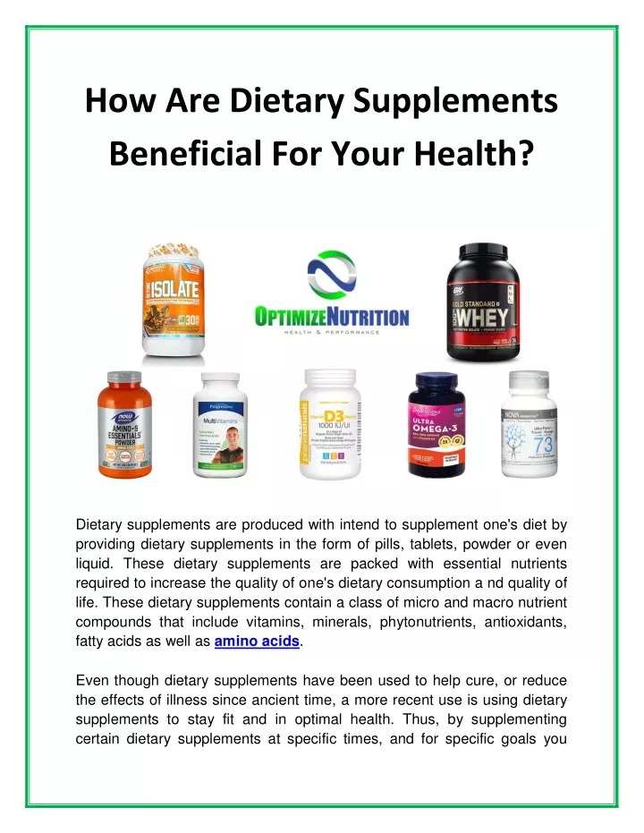 how are dietary supplements beneficial for your