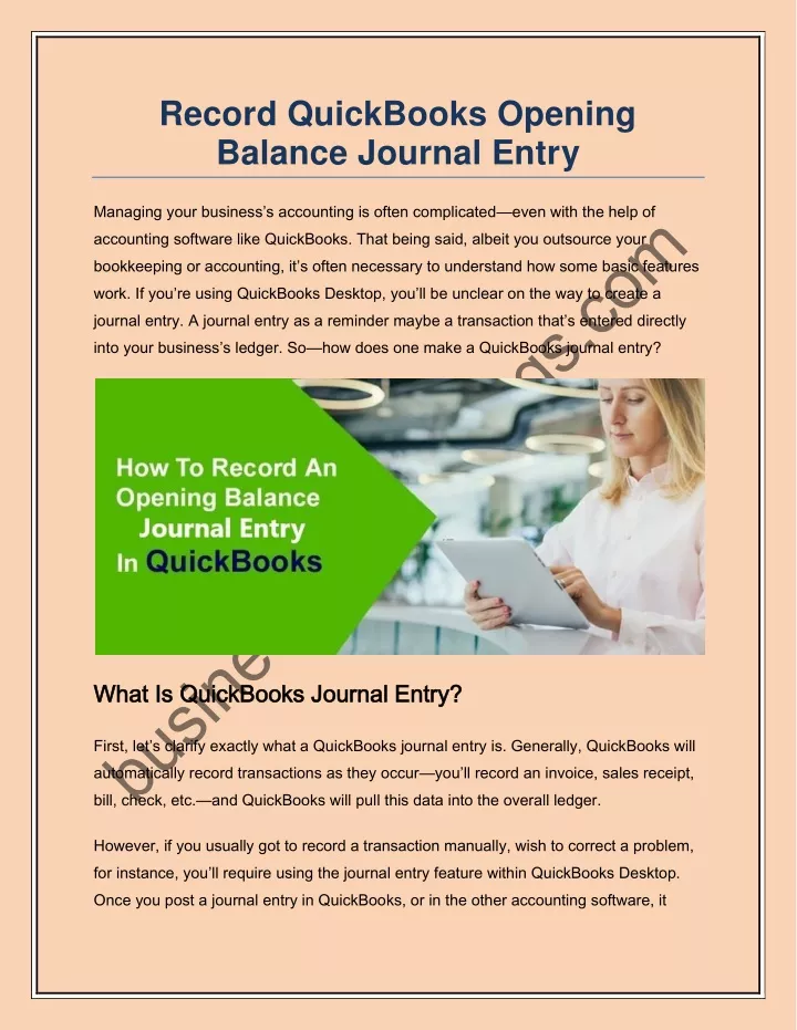 record quickbooks opening balance journal entry