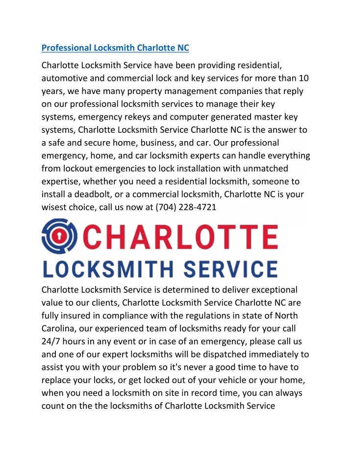 professional locksmith charlotte nc