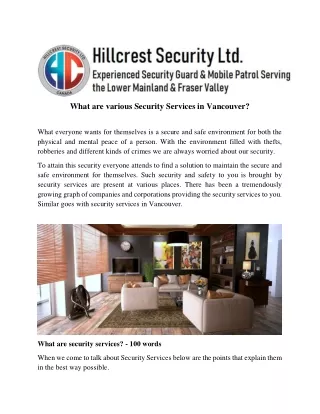 What Are Various Security Services In Vancouver?