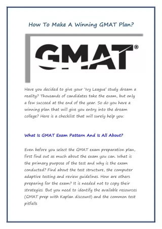 how to make a winning gmat plan