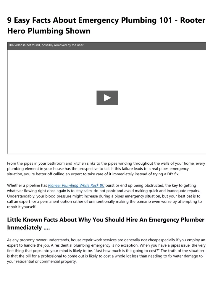 9 easy facts about emergency plumbing 101 rooter