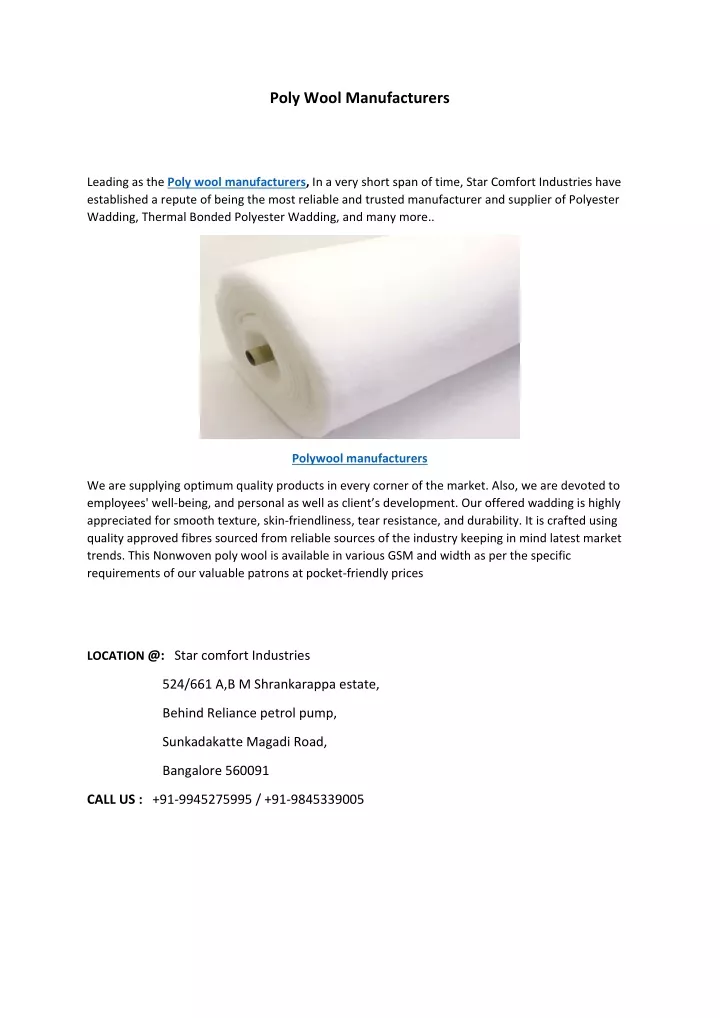 poly wool manufacturers