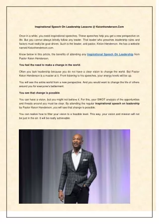 Inspirational Speech On Leadership Lessons @ Keionhenderson.com