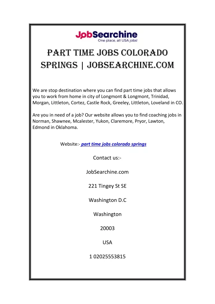 part time jobs colorado springs jobsearchine com