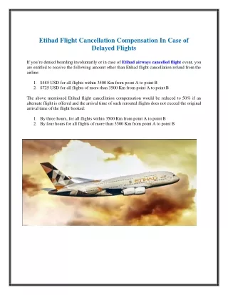 Etihad Flight Cancellation Compensation In Case of Delayed Flights