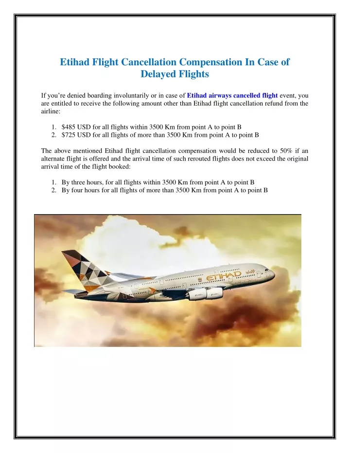 etihad flight cancellation compensation in case