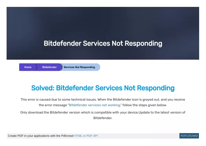 bitdefender services not responding