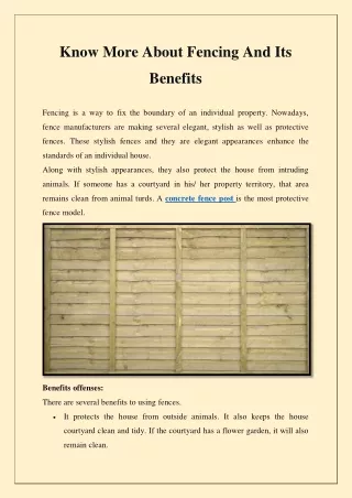 know more about fencing and its