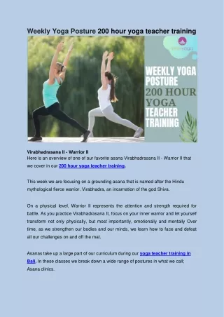 Weekly Yoga Posture 200 hour yoga teacher training