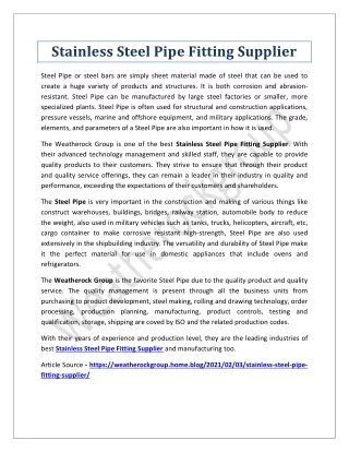 Stainless Steel Pipe Fitting Supplier