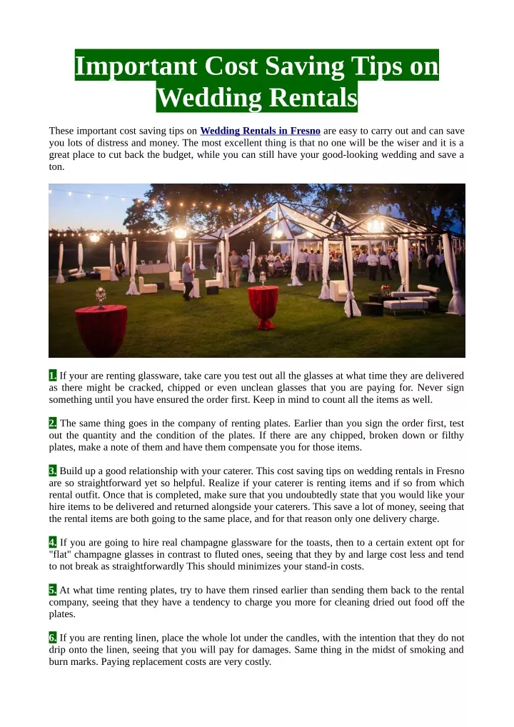 important cost saving tips on wedding rentals