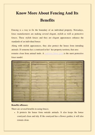 know more about fencing and its benefits