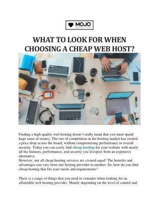 WHAT TO LOOK FOR WHEN CHOOSING A CHEAP WEB HOST?