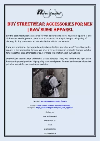 Buy Streetwear Accessories For Men | Raw Sushi Apparel