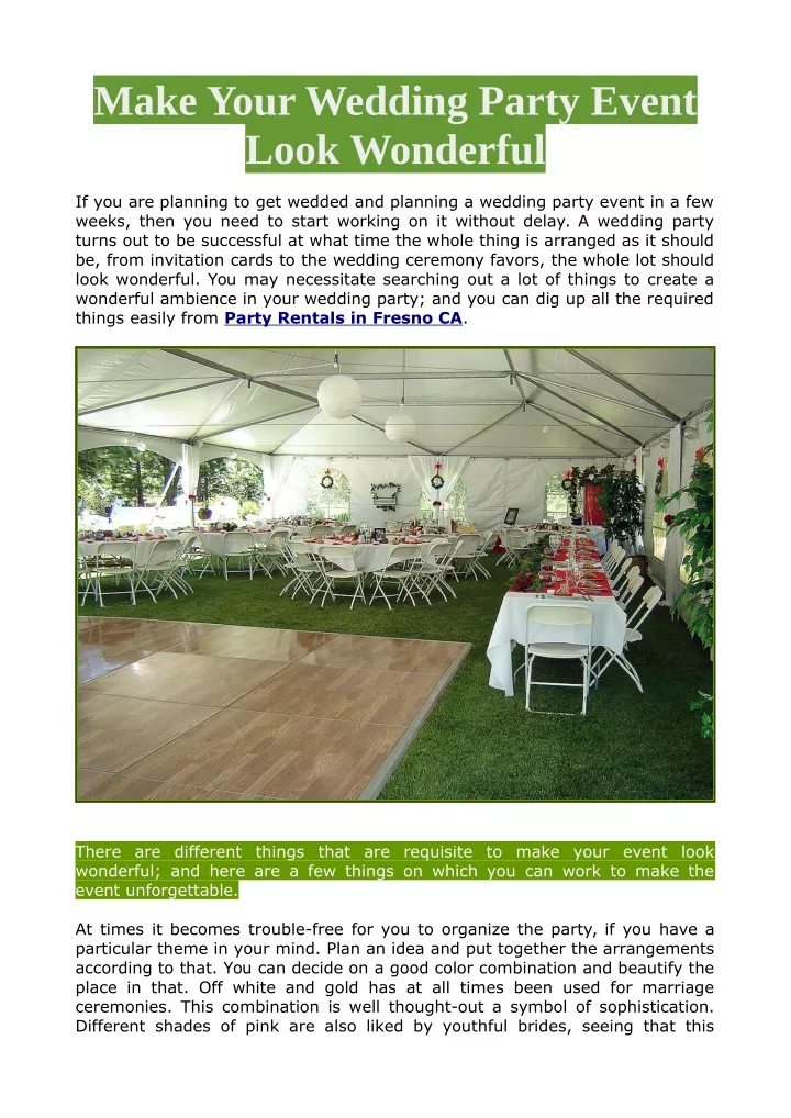 make your wedding party event look wonderful