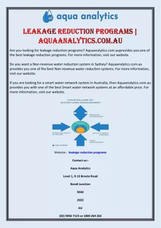 Leakage Reduction Programs | Aquaanalytics.com.au