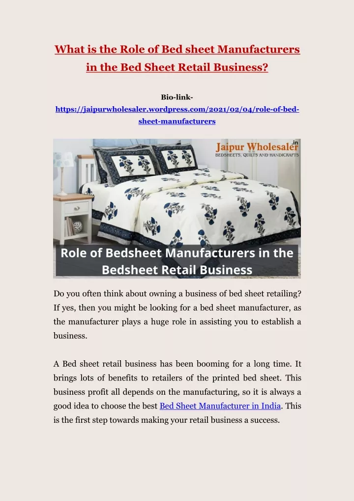what is the role of bed sheet manufacturers