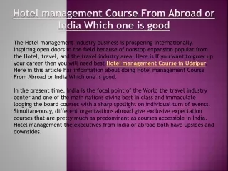 Hotel management Course From Abroad or India Which one is good
