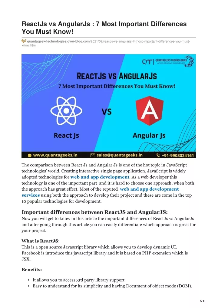 reactjs vs angularjs 7 most important differences