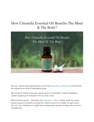How Citronella Essential Oil Benefits The Mind & The Body? | Kama Ayurveda