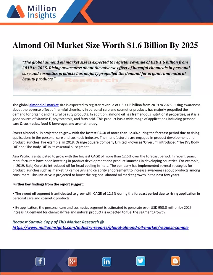 almond oil market size worth 1 6 billion by 2025